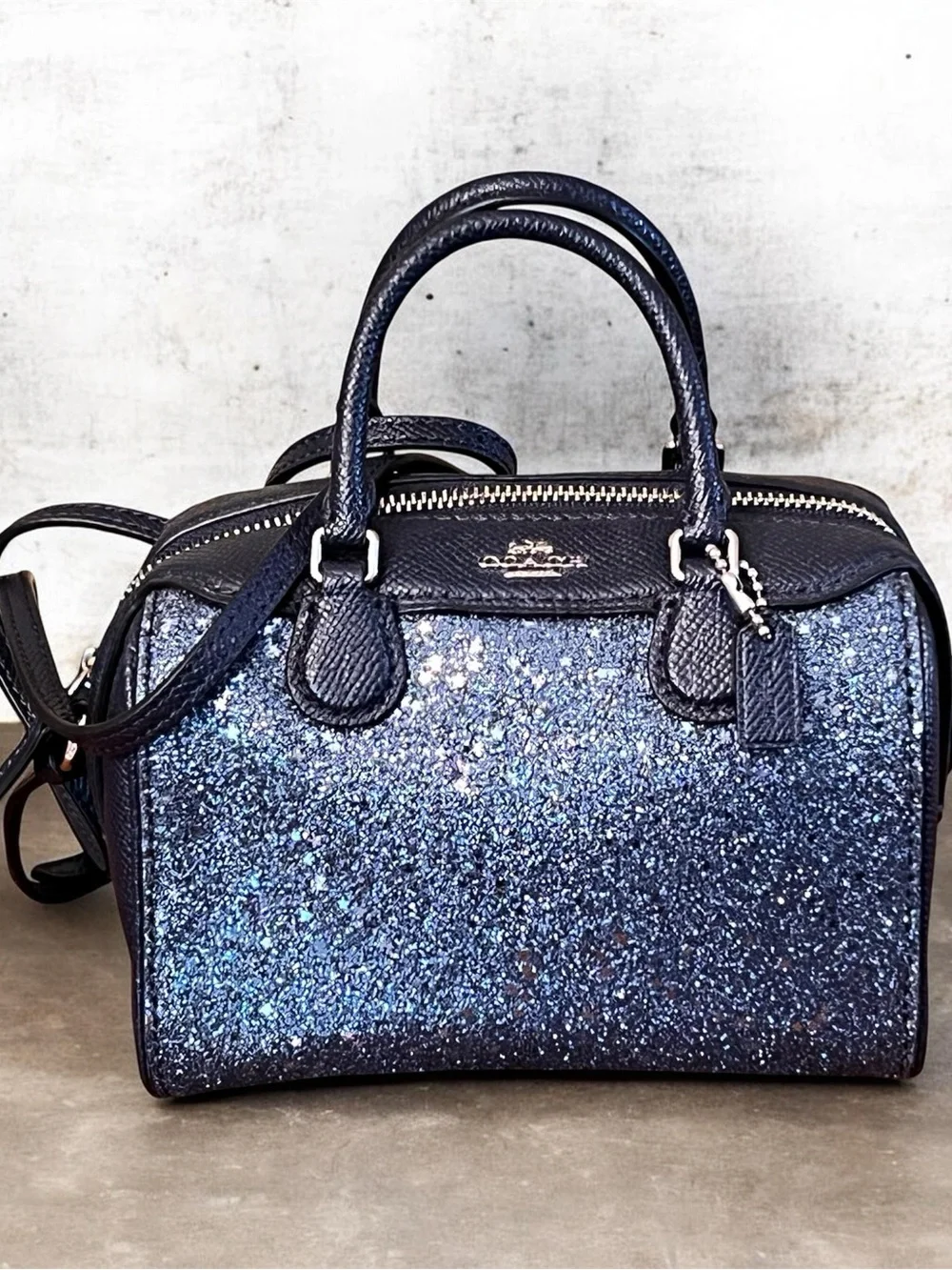 Coach Vintage Midnight Blue Star Glitter Bennett Micro Crossbody Handbag NWT